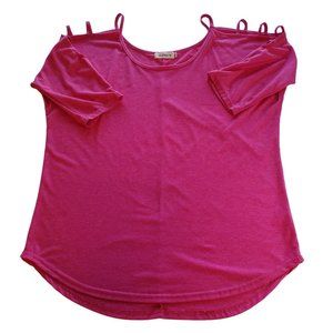 iGenjun Top Womens XL Cold Shoulder 3/4 Sleeve Pink